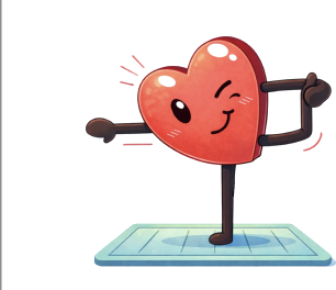 A friendly heart character doing yoga